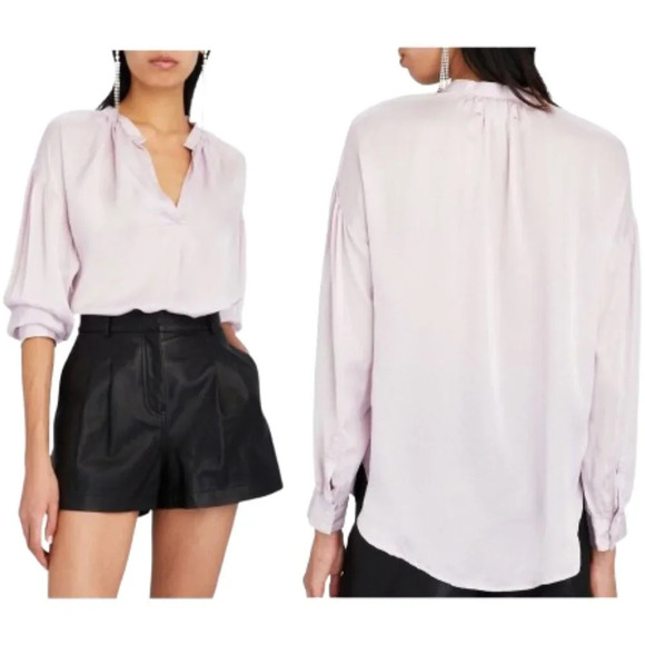 XíRENA Mason Light Pink Silk V-Neck Blouse 22174 - Picture 1 of 9